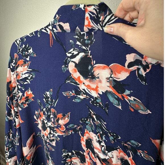Splendid Navy Orange Ivory Multi Floral Short Sleeve Kimono Duster S - Picture 13 of 15
